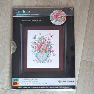 Artiste Blooming Teapot Counted Cross‎ Stitch Kit Zweigart Floss Aida Embroidery